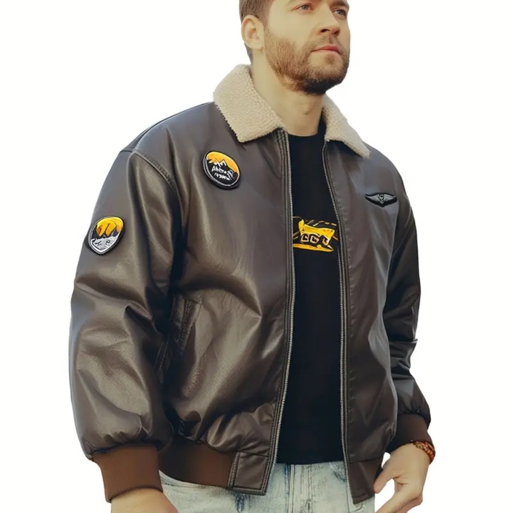Men's New Loose Warm Trend Motorcycle Clothing Men's Jacket Casual PU Leather